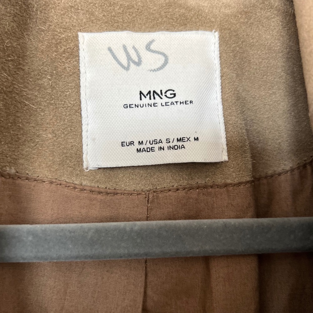MNG Mango Genuine Leather Suede Trench Coat Belted‎ Taupe Double Breasted - Picture 12 of 16